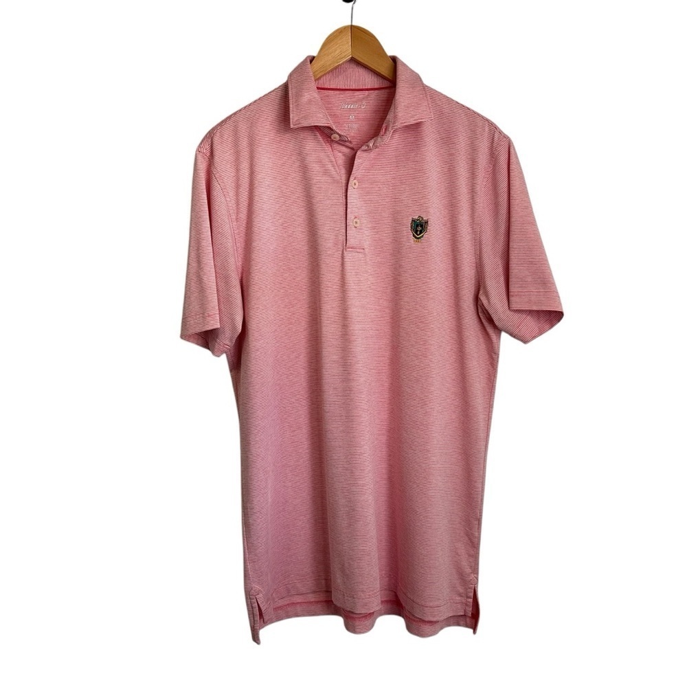 JOHNNIE O Mens Lyndon Striped Performance Short Sleeve Polo Shirt Sz Medium Pink